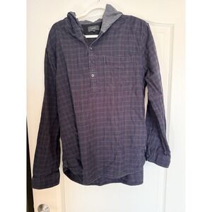 Vince Hoodie Mens Large Plaid Pima Cotton Henley Long Sleeve Pullover Shirt